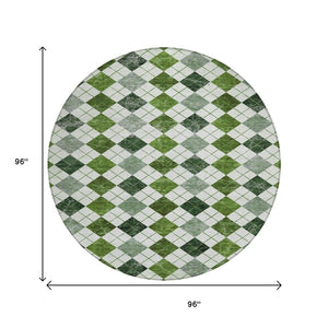 HomeRoots 8' Olive Green and Ivory Round Geometric Indoor/Outdoor Area Rug - Stylish, Washable, Durable Design 639775
