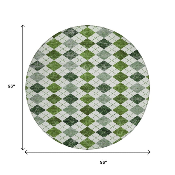 HomeRoots 8' Olive Green and Ivory Round Geometric Indoor/Outdoor Area Rug - Stylish, Washable, Durable Design 639775