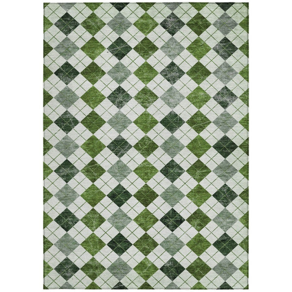 HomeRoots 8' Olive Green & Ivory Geometric Washable Area Rug - Durable Indoor/Outdoor Style for Any Space 639776