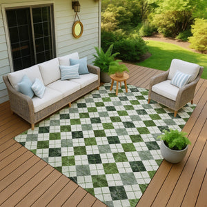 HomeRoots 8' Olive Green & Ivory Geometric Washable Area Rug - Durable Indoor/Outdoor Style for Any Space 639776