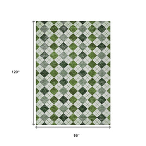 HomeRoots 8' Olive Green & Ivory Geometric Washable Area Rug - Durable Indoor/Outdoor Style for Any Space 639776