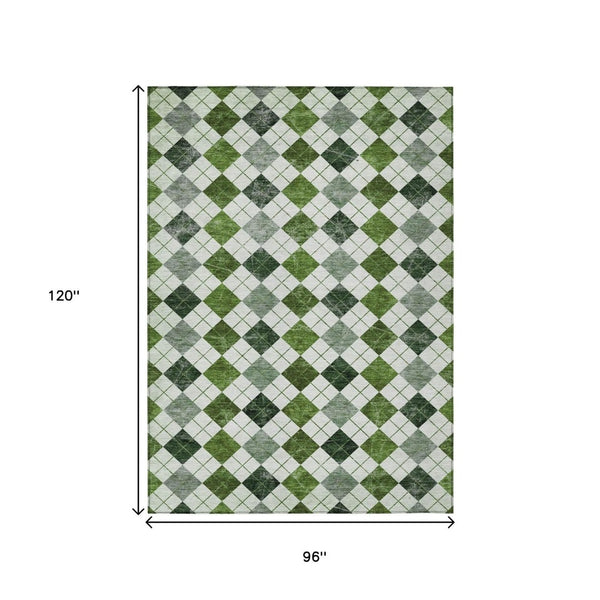 HomeRoots 8' Olive Green & Ivory Geometric Washable Area Rug - Durable Indoor/Outdoor Style for Any Space 639776