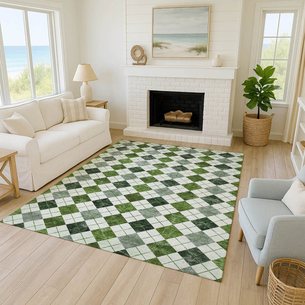 HomeRoots 8' Olive Green & Ivory Geometric Washable Area Rug - Durable Indoor/Outdoor Style for Any Space 639776