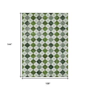 HomeRoots 9' Olive Green & Ivory Geometric Area Rug - Durable, Washable, Indoor/Outdoor for High-Traffic Homes 639777