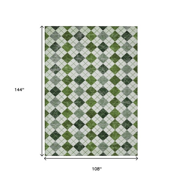 HomeRoots 9' Olive Green & Ivory Geometric Area Rug - Durable, Washable, Indoor/Outdoor for High-Traffic Homes 639777