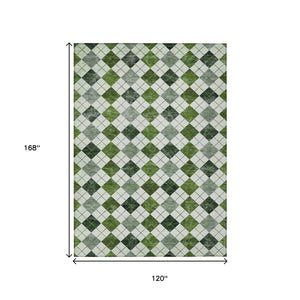 HomeRoots 10' Olive Green & Ivory Geometric Area Rug – Stylish, Washable, Durable for Indoor/Outdoor Use! 639778