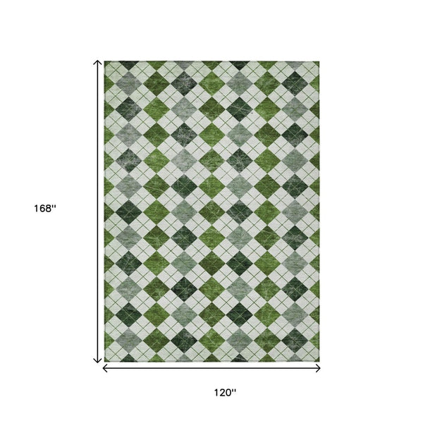 HomeRoots 10' Olive Green & Ivory Geometric Area Rug – Stylish, Washable, Durable for Indoor/Outdoor Use! 639778