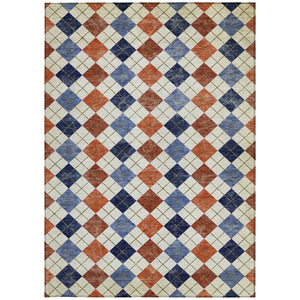 HomeRoots 5' Stylish Orange, Blue, and Ivory Geometric Washable Area Rug for Indoor & Outdoor Use – Durable! 639780