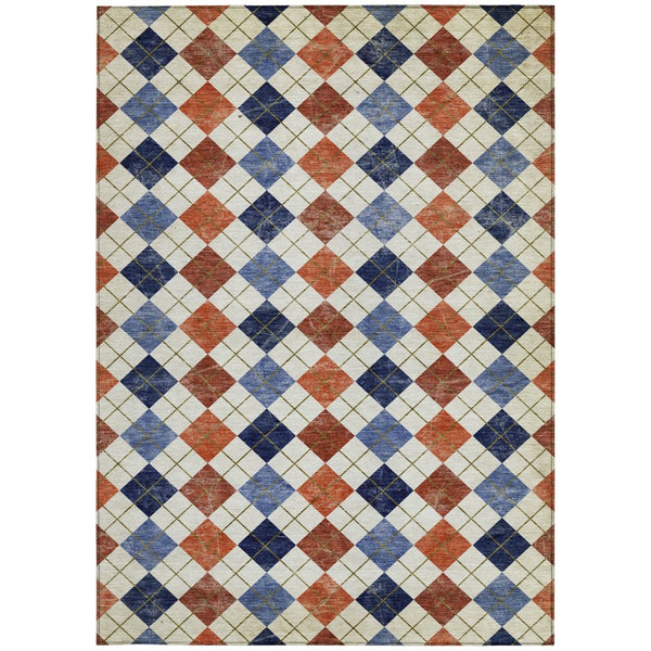 HomeRoots 5' Stylish Orange, Blue, and Ivory Geometric Washable Area Rug for Indoor & Outdoor Use – Durable! 639780