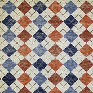 HomeRoots 5' Stylish Orange, Blue, and Ivory Geometric Washable Area Rug for Indoor & Outdoor Use – Durable! 639780