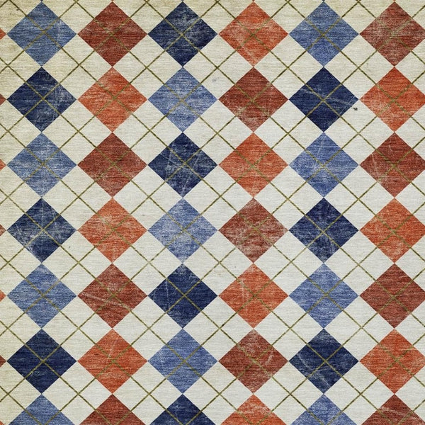 HomeRoots 5' Stylish Orange, Blue, and Ivory Geometric Washable Area Rug for Indoor & Outdoor Use – Durable! 639780
