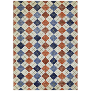 HomeRoots 5' Stylish Orange, Blue, and Ivory Geometric Washable Area Rug for Indoor & Outdoor Use – Durable! 639780