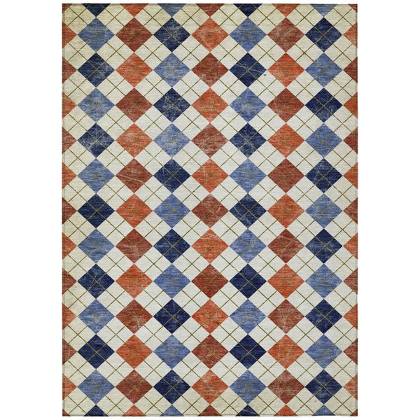 HomeRoots 5' Stylish Orange, Blue, and Ivory Geometric Washable Area Rug for Indoor & Outdoor Use – Durable! 639780
