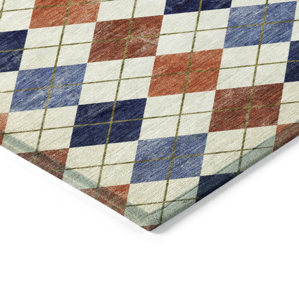 HomeRoots 5' Stylish Orange, Blue, and Ivory Geometric Washable Area Rug for Indoor & Outdoor Use – Durable! 639780