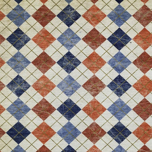 HomeRoots 5' Stylish Orange, Blue, and Ivory Geometric Washable Area Rug for Indoor & Outdoor Use – Durable! 639780