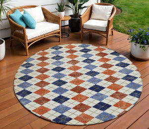 HomeRoots 8' Vibrant Round Geometric Area Rug - Washable, Durable, Indoor/Outdoor, Perfect for High-Traffic Spaces 639781
