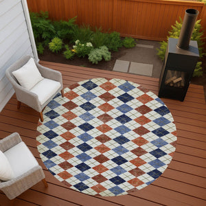 HomeRoots 8' Vibrant Round Geometric Area Rug - Washable, Durable, Indoor/Outdoor, Perfect for High-Traffic Spaces 639781