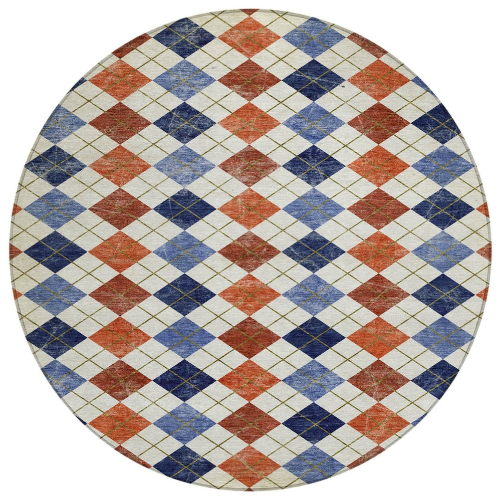 HomeRoots 8' Vibrant Round Geometric Area Rug - Washable, Durable, Indoor/Outdoor, Perfect for High-Traffic Spaces 639781