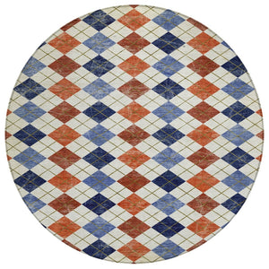 HomeRoots 8' Vibrant Round Geometric Area Rug - Washable, Durable, Indoor/Outdoor, Perfect for High-Traffic Spaces 639781