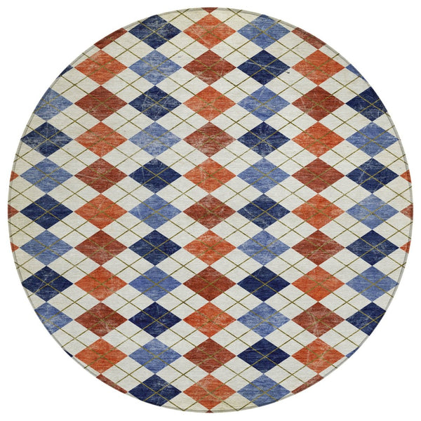 HomeRoots 8' Vibrant Round Geometric Area Rug - Washable, Durable, Indoor/Outdoor, Perfect for High-Traffic Spaces 639781