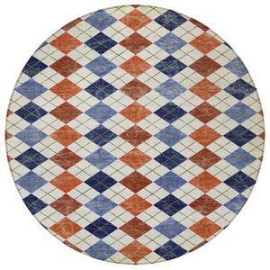 HomeRoots 8' Vibrant Round Geometric Area Rug - Washable, Durable, Indoor/Outdoor, Perfect for High-Traffic Spaces 639781