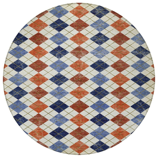 HomeRoots 8' Vibrant Round Geometric Area Rug - Washable, Durable, Indoor/Outdoor, Perfect for High-Traffic Spaces 639781