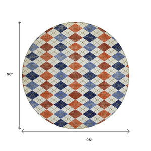 HomeRoots 8' Vibrant Round Geometric Area Rug - Washable, Durable, Indoor/Outdoor, Perfect for High-Traffic Spaces 639781