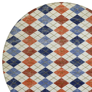 HomeRoots 8' Vibrant Round Geometric Area Rug - Washable, Durable, Indoor/Outdoor, Perfect for High-Traffic Spaces 639781