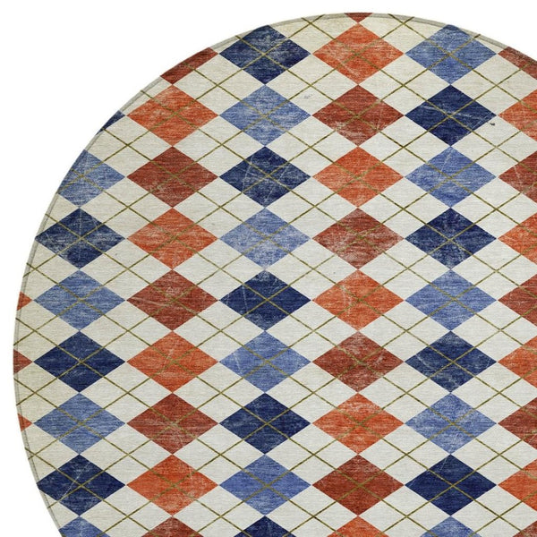 HomeRoots 8' Vibrant Round Geometric Area Rug - Washable, Durable, Indoor/Outdoor, Perfect for High-Traffic Spaces 639781