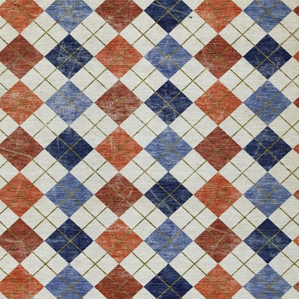 HomeRoots 9' Vibrant Orange, Blue & Ivory Geometric Washable Area Rug for Indoor & Outdoor Spaces, Durable Design 639783