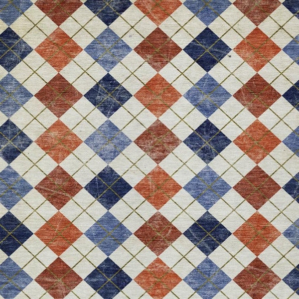 HomeRoots 9' Vibrant Orange, Blue & Ivory Geometric Washable Area Rug for Indoor & Outdoor Spaces, Durable Design 639783