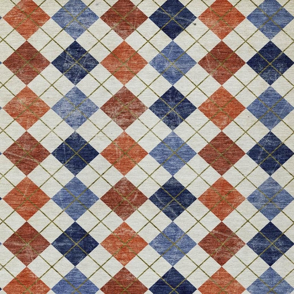 HomeRoots 10' Geometric Area Rug in Vibrant Orange, Blue & Ivory - Washable, Indoor/Outdoor, Durable Design! 639784