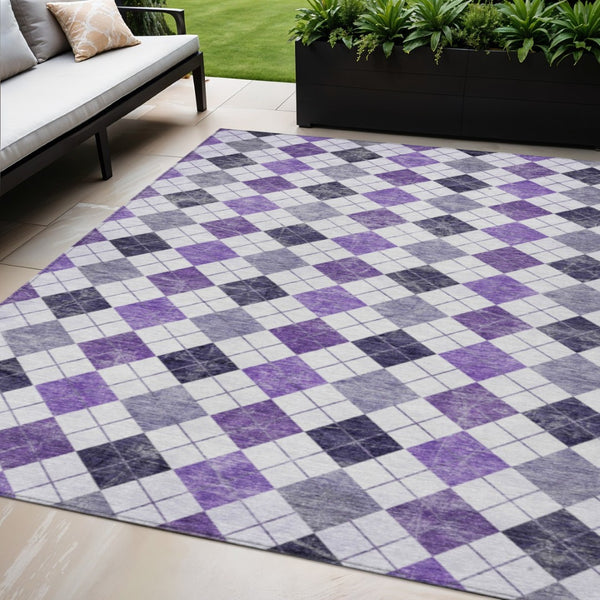 HomeRoots 5' X 8' Plum and Ivory Geometric Indoor-Outdoor Area Rug – Stylish, Washable, and Durable Design! 639786