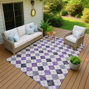 HomeRoots 5' X 8' Plum and Ivory Geometric Indoor-Outdoor Area Rug – Stylish, Washable, and Durable Design! 639786