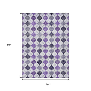 HomeRoots 5' X 8' Plum and Ivory Geometric Indoor-Outdoor Area Rug – Stylish, Washable, and Durable Design! 639786