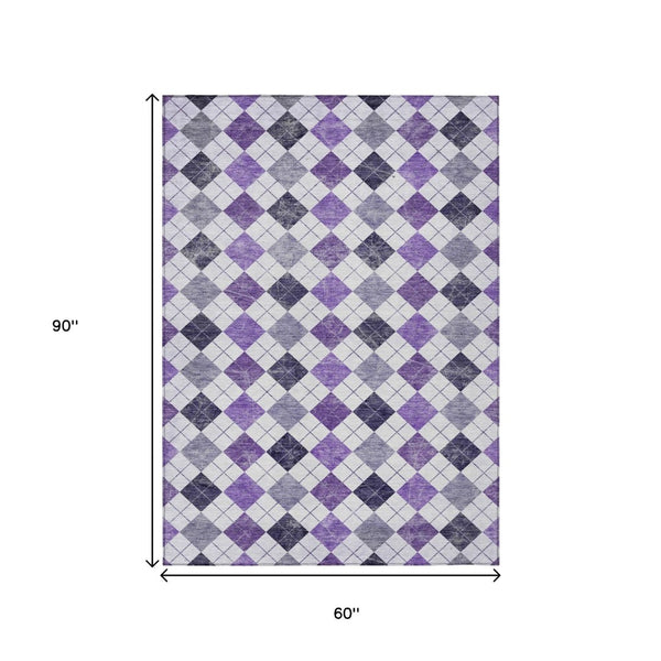 HomeRoots 5' X 8' Plum and Ivory Geometric Indoor-Outdoor Area Rug – Stylish, Washable, and Durable Design! 639786