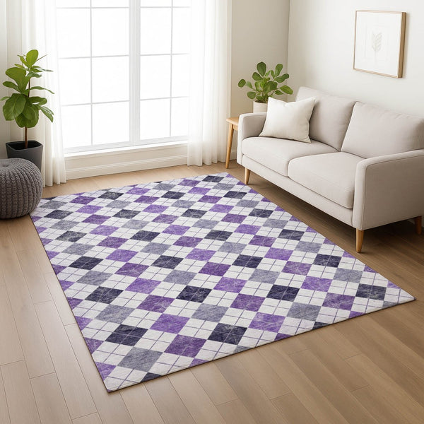 HomeRoots 5' X 8' Plum and Ivory Geometric Indoor-Outdoor Area Rug – Stylish, Washable, and Durable Design! 639786