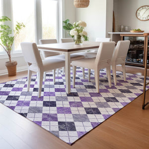 HomeRoots 5' X 8' Plum and Ivory Geometric Indoor-Outdoor Area Rug – Stylish, Washable, and Durable Design! 639786