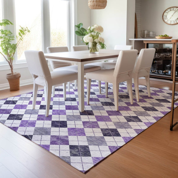 HomeRoots 5' X 8' Plum and Ivory Geometric Indoor-Outdoor Area Rug – Stylish, Washable, and Durable Design! 639786