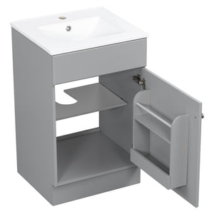 English Elm [video] 20 Inch Freestanding Bathroom Vanity with Ceramic Sink Soft Close Cabinet Gray N759P237946E