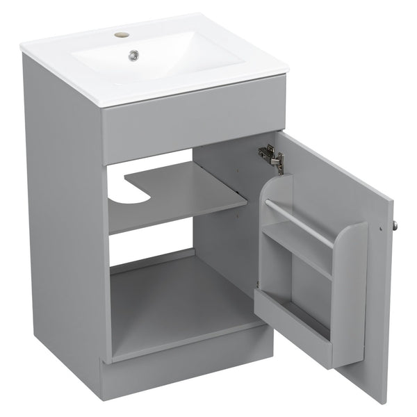 English Elm [video] 20 Inch Freestanding Bathroom Vanity with Ceramic Sink Soft Close Cabinet Gray N759P237946E