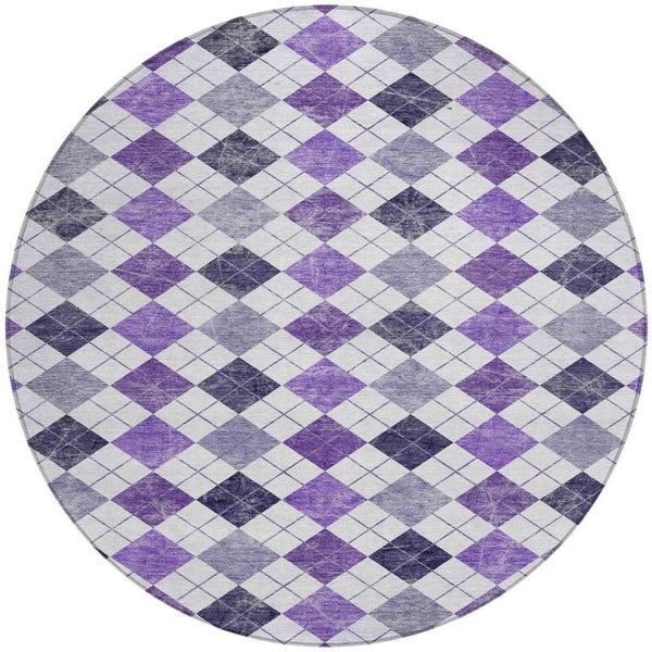 HomeRoots 8' Plum Geometric Round Area Rug - Stylish, Washable & Durable for Indoor/Outdoor Living Spaces 639787