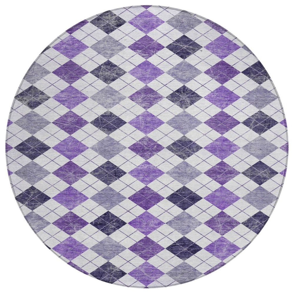 HomeRoots 8' Plum Geometric Round Area Rug - Stylish, Washable & Durable for Indoor/Outdoor Living Spaces 639787