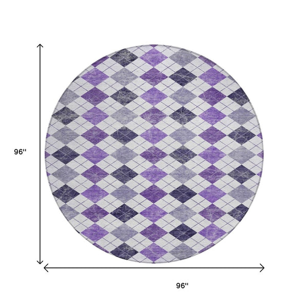 HomeRoots 8' Plum Geometric Round Area Rug - Stylish, Washable & Durable for Indoor/Outdoor Living Spaces 639787
