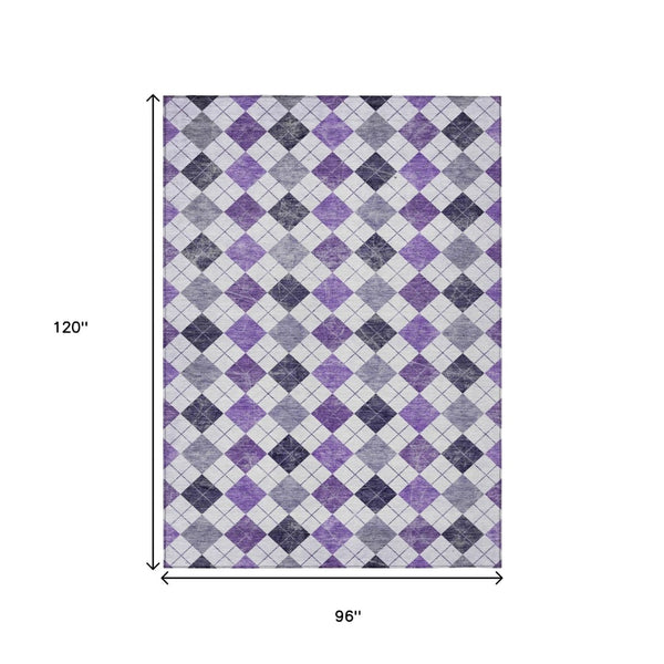 HomeRoots 8' X 10' Stylish Plum and Ivory Geometric Washable Area Rug for Indoor & Outdoor High-Traffic Spaces 639788