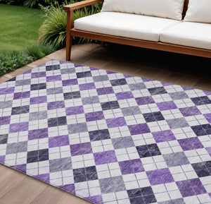 HomeRoots 10' Stylish Plum and Ivory Geometric Washable Area Rug for Indoor & Outdoor Use - Durable & Versatile 639790