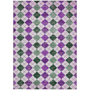 HomeRoots 5' Stylish Purple Green Ivory Geometric Area Rug - Versatile Washable Indoor/Outdoor Design for All Spaces 639792