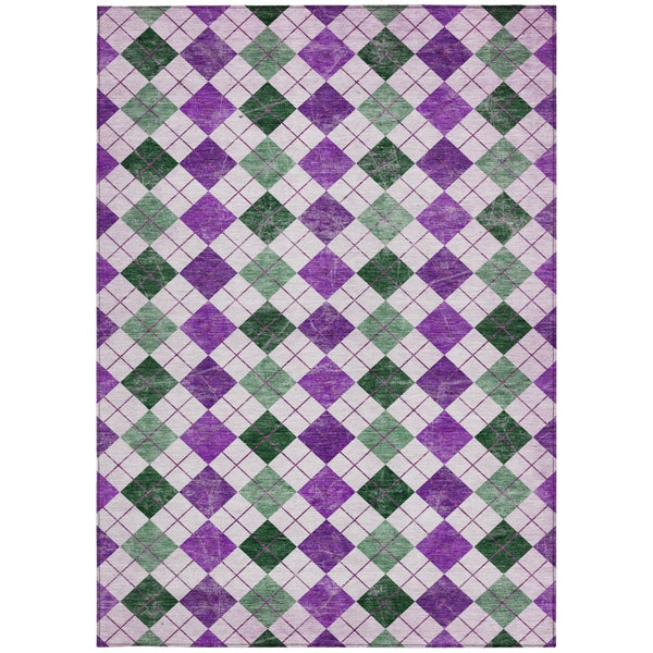HomeRoots 5' Stylish Purple Green Ivory Geometric Area Rug - Versatile Washable Indoor/Outdoor Design for All Spaces 639792