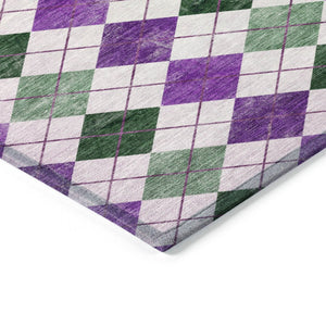 HomeRoots 5' Stylish Purple Green Ivory Geometric Area Rug - Versatile Washable Indoor/Outdoor Design for All Spaces 639792