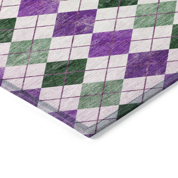 HomeRoots 5' Stylish Purple Green Ivory Geometric Area Rug - Versatile Washable Indoor/Outdoor Design for All Spaces 639792
